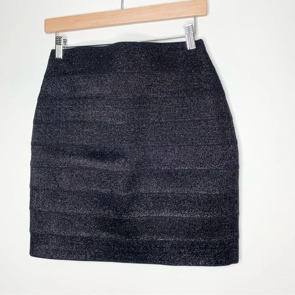 NWOT Express Black Shimmer Metallic Bandage Skirt Medium